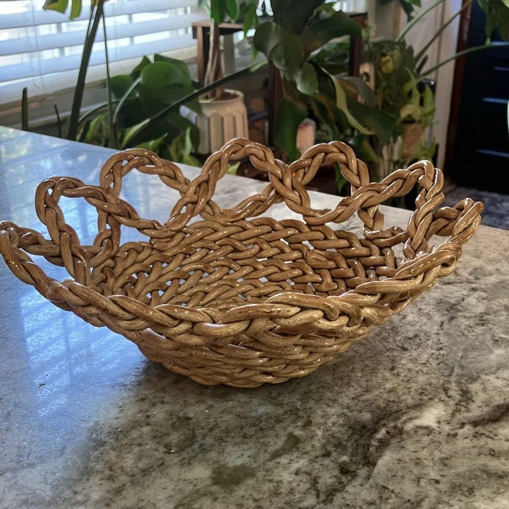 Vintage Bassano Ceramic Woven Bowl Tan